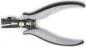 Preview: This is a pair of pliers with gray, ergonomic handles and a black metal head. It has a spring in the middle area and a small slot for cutting or stripping wires.
