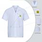 Preview: The image displays a white, short-sleeved shirt with a yellow safety marking at chest level. Special features such as breathable material and durable seams are highlighted.