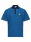 Preview: The image shows a short-sleeved polo shirt in vibrant blue. It features a dark collar, three buttons, and a small chest pocket, which is also adorned with a logo patch.