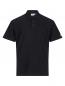 Preview: The image shows a black polo shirt. It features a classic collar, short sleeves, and a chest pocket. There is a yellow logo on the right sleeve. The material appears simple and elegant.