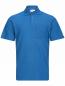 Preview: The image shows a short, blue polo shirt with a collar. It has three buttons at the front and a small breast pocket on the left side. The fabric has a fine, horizontal striped texture.