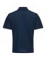 Preview: The image shows a dark blue polo shirt from the back. It has short sleeves, a flat collar, and a simple, plain shape. The fabric appears smooth and light.