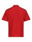 Preview: The image displays a red polo shirt. It features a classic collar and short sleeves. The surface is slightly textured with fine stripes. The cut is loose and sporty.