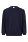 Preview: The image shows a dark blue sweater with a crew neck and long sleeves. The hems are slightly elastic. There is a small, round emblem on one sleeve.