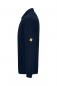 Preview: The image shows a dark blue sweater with a collar. There is a yellow logo sewn onto one sleeve. The sweater has long sleeves and a straight cut.