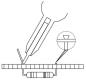 Preview: The image shows a technical setup: A pair of tweezers holds a small component above a plastic circuit board. A magnifying glass enlarges the component that is being placed on the board.