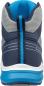 Preview: The shoe is a high hiking boot in blue and gray tones. The back features a breathable mesh upper and a bright, non-slip sole. A blue stripe runs vertically.