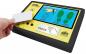 Preview: The image shows an electronic measuring device with a large touchscreen. A hand is holding a card next to the device, which has yellow and black elements. Icons and values are visible on the screen.