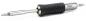 Preview: The image shows a soldering iron with a metallic, shiny heating body and a black, rubberized handle with grooves for better grip. The iron has a pointed metal tip.