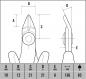Preview: The image shows a technical drawing of a tool with various dimensions: A, B, C, D, and E, which specify the size and shape. The dimensions are given in millimeters.