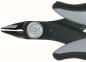 Preview: The image shows a small pair of pliers with pointed, black handles and metallic tips. The handle has a gray rubber coating for better grip. The pliers are in the closed position.