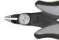 Preview: The image shows a pair of pliers with gray rubber grips. The tips are narrow and feature a small, straight cutting edge. In the center, a round screw is visible.