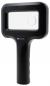 Preview: The image shows a black magnifying glass with a rectangular lens and a round auxiliary window. The handle is ergonomically designed, and there are two buttons at the lower end.