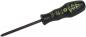 Preview: The image shows a screwdriver with a black, ergonomic handle. The handle has yellow lettering and a cross symbol. The blade is long and thin.