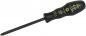 Preview: The image shows a screwdriver with a black, non-slip handle. The handle has yellow lettering with information on the size and origin. The tip is straight and narrow.