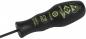 Preview: The image shows a black screwdriver with green lettering. The handle is ergonomically shaped, the blade is long and thin, suitable for precise tasks.