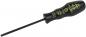 Preview: The image shows a black screwdriver with a long, thin steel pin. The handle has a matte finish and is labeled with yellow lettering.