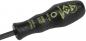 Preview: The image shows a screwdriver with a black, non-slip handle and a flat end. Green lettering on the handle provides information about the tool.