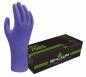 Preview: The image shows a purple rubber glove standing upright next to a black package with green accents, labeled "SHOWA 7585."