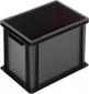 Preview: Das Bild zeigt eine schwarze, rechteckige Kunststoffbox. Sie hat offene Griffe an den Seiten und eine glatte Oberfläche. Die Ecken sind abgerundet, und die Box hat keine Deckel.