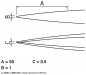 Preview: The image displays a technical drawing with lines and dimensions. At the top are two parallel lines labeled "A" and "B". Below, the lines taper and indicate "C". Next to it are measurements in millimeters.