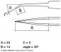 Preview: The image shows a technical drawing of a tool, likely a pair of pliers or tweezers, with dimensions in millimeters. The lengths A, B, and C, as well as an angle, are indicated.