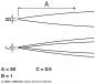 Preview: The image shows two schematic diagrams connected by lines and dimensions (A, B, C). A is 50 mm, B is 1 mm, and C is 0.5 mm. They show converging lines.