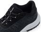 Preview: The image shows a black athletic shoe made from breathable material. It has a padded insole and a white outsole. The surface is adorned with geometric patterns.