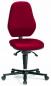 Preview: The office chair has a red, padded seat and a high backrest. It stands on a five-spoke base with casters that make it easy to move. The height is adjustable.