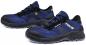 Preview: The image shows a pair of athletic shoes. They are primarily dark blue with black accents. The shoelaces are black, and there is a yellow detail on the side.