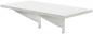 Preview: The image displays a simple, rectangular, white wall shelf. It is supported by two diagonally oriented brackets that are also white. The shelf has a smooth surface.