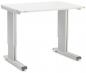 Preview: The table has a rectangular, white tabletop and silver, rectangular metal legs. The legs are height adjustable. The table appears modern and functional. Ideal for office or home office.