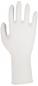 Preview: The image shows a white, latex-like glove laid out flat. It has five fingers and a straight cuff at the wrist. The surface appears smooth and shiny.