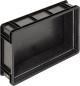 Preview: The image displays a rectangular, black plastic box. It has a flat bottom surface with fine grooves visible on the inside. The walls are sturdy and the corners are rounded.