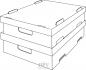 Preview: The image shows two stacked cardboard boxes. The top box has a flat top with flaps. Both boxes have side handle cutouts for easy carrying. They are simple and rectangular.