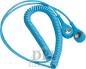 Preview: The image shows a spiral-shaped, blue cable with two round, metallic connectors at the ends. The cable is tightly coiled and flexible.