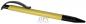 Preview: The image shows a yellow ballpoint pen with a black clip and a rubberized, non-slip grip area. The tip is pointed, and the pen is designed to be slim.