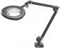 Preview: The image shows a black magnifying glass with a flexible arm. The magnifying glass is round and has a clear lens. The arm is mounted on a stable, rectangular base.