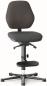 Preview: The chair has a softly padded seat and backrest in dark gray. It stands on a stable base with five casters and has adjustable height options and a footrest.