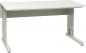 Preview: The image displays a simple, rectangular table with a white surface. The table legs are made of gray metal and provide stability. The table has a modern, minimalist shape.