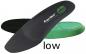 Preview: Das Bild zeigt drei verschiedene Einlagen für Schuhe. Eine ist schwarz, die zweite grün und die letzte hat eine leichte Wölbung. Die Beschriftung ?low? bezeichnet den niedrigeren Typ.
