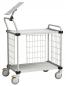 Preview: The image shows a white serving cart with two shelves. It has a grid design and four casters, which allow for easy movement. One of the upper shelves is tiltable.