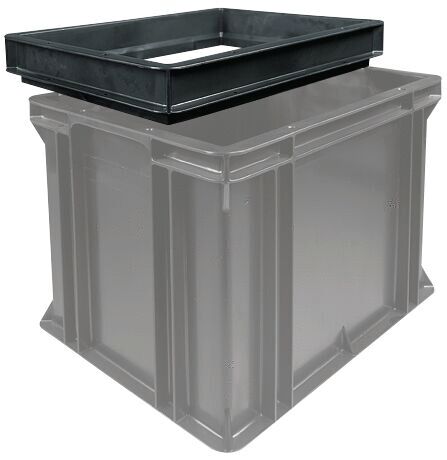 Das Bild zeigt eine rechteckige, flache Schale oder Box aus schwarzem Material. Sie hat an den Seiten erhöhte Ränder und eine offene Fläche in der Mitte. Ideal für Aufbewahrung oder Pflanzgefäße.