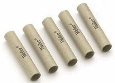 The image displays five cylindrical tubes made of gray material. They are arranged side by side, each featuring a black logo or inscription on one side. The surface is smooth and slightly glossy.