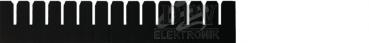 The image displays a black, rectangular area with three even notches on the upper edge. The dimensions are provided on the sides: 360 mm in width and 90 mm in height.
