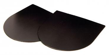 The image shows two black, semi-circular plates that are adjacent to each other. They have a flat surface and are symmetrically designed, like two leaves standing next to each other.