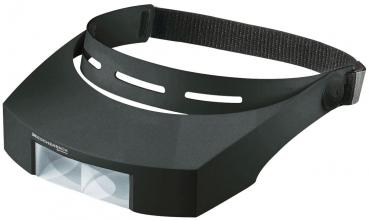 The image displays a black magnifying glass with a headband. It features a flat, wide glass lens at the front and is slightly curved to get closer to objects. Ideal for precise viewing.