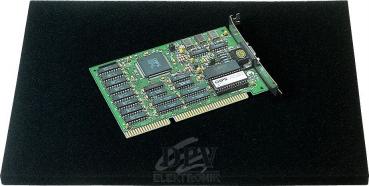 The image shows a green circuit board representing an electronic circuit. It has many small components, connectors, and a long edge connector to be inserted into a computer.
