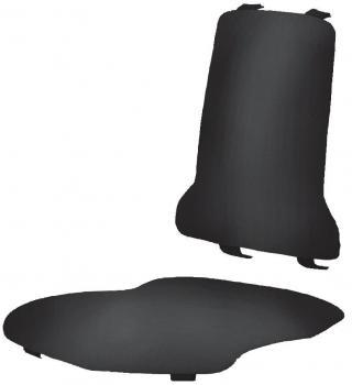 The image shows a black seat cushion and a matching pillow. The cushion has a high back shape, the pillow is flat and oval, ideal for comfortable seating solutions.