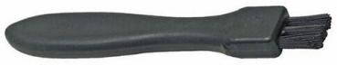 The image shows a brush with an ergonomic, black handle. The brush has a flat base and bristly bristles at the end, suitable for cleaning or grooming.